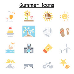 Fototapeta premium Summer icon set in thin line style