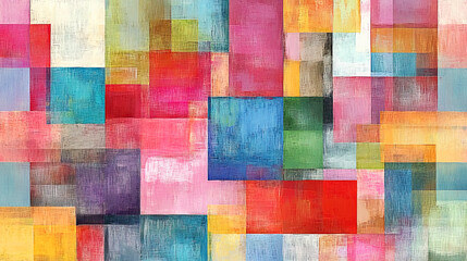 Fototapeta premium Abstract colorful painting with pink, blue, and yellow squares