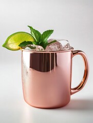 Premium moscow mule in a stylish copper mug, garnished with mint and served over ice.