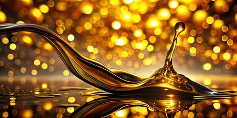 Obraz premium Abstract food photography: golden oil's smooth pour forms artistic silhouettes and bokeh effects.