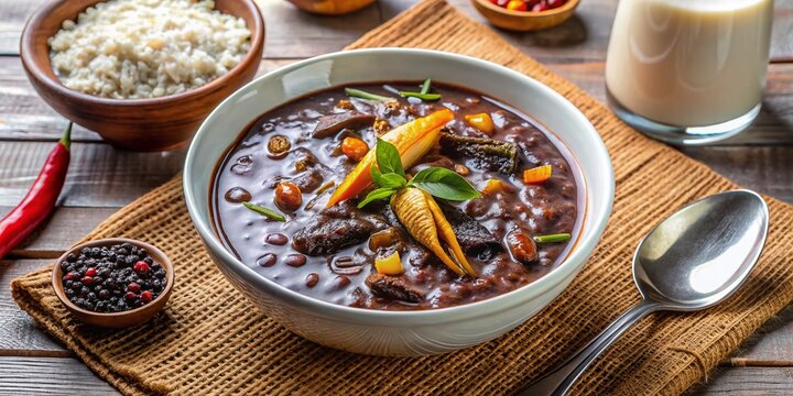 Sweet Filipino Champorado topped with Tuyo (Dried Fish) and Milk