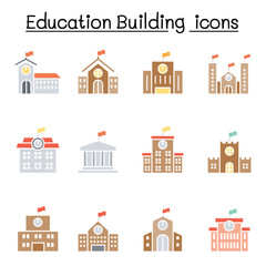 School building icon set in thin line style