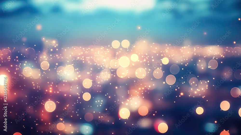 Aufkleber abstract bokeh lights background with blurred city lights at night, glowing sparkles and vibrant col