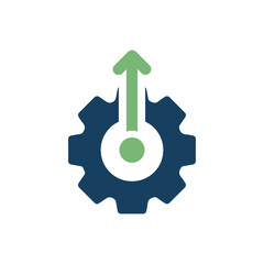 The vector icon effectively symbolizes strategy and growth through the combined imagery of a gear and an upward arrow, illustrating the importance of efficient planning to achieve successful outcomes