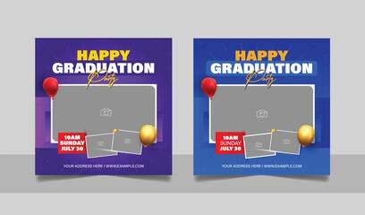 Graduation event greeting social media post education celebration square flyer wishes banner template with photo frame design set