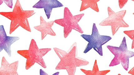 Obraz premium Assorted Valentines stars with soft watercolor textures, hand-drawn style, vibrant red, pink, and purple hues, isolated on white