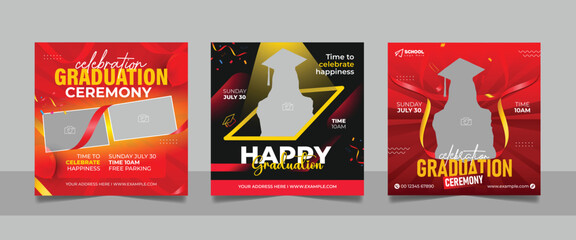 Graduation event greeting social media post education celebration square flyer wishes banner template with photo frame design set