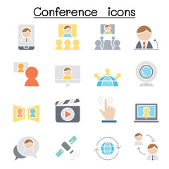 Meeting & Conference icon set in thin line style