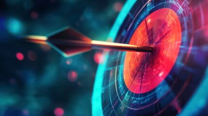 Arrow hitting the center of a futuristic target.