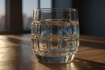 Crystal Clear Glass of Water with Natural Lighting on Wooden Table