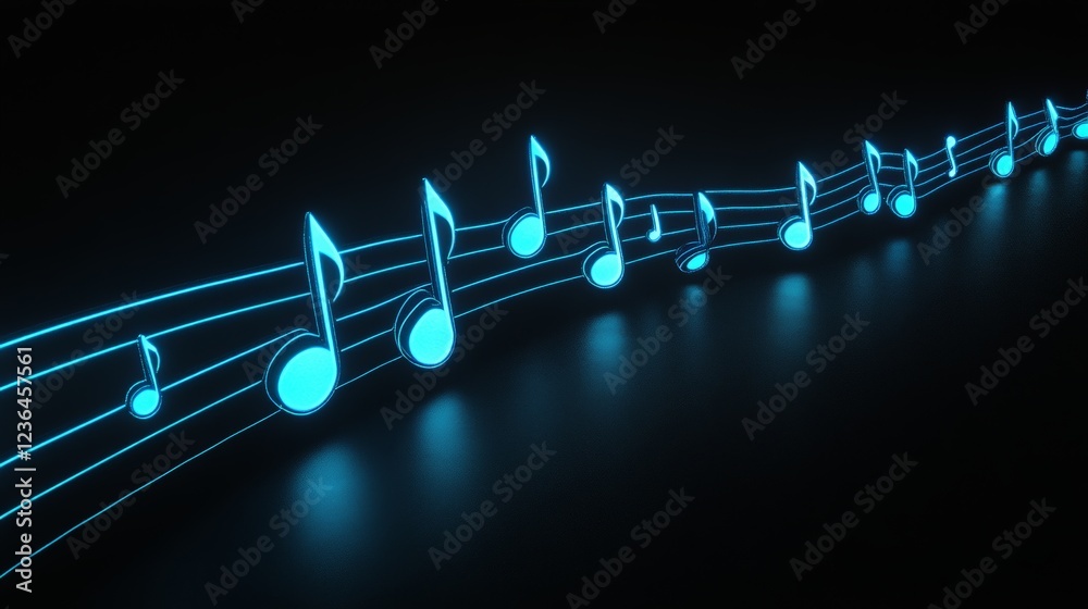Poster flowing turquoise music notes against a dark background create a captivating visual representation o