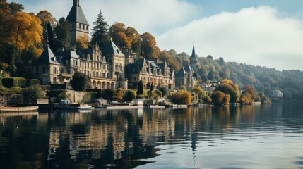 Obraz premium Majestic Castle by the Lake in Autumn