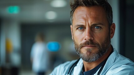 Obraz premium Confident Doctor Briefing Colleagues in Emergency Room with Calm Authority