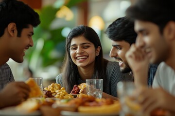 Joyful Friends Sharing a Delicious Meal Together
