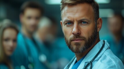 Fototapeta premium Confident Medical Team Leader Briefing Colleagues in Emergency Room