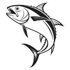 Naklejka premium Tuna vector silhouette black design white background