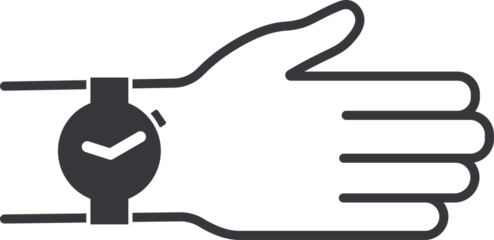 Isolated outline pictogram hand and watch, symbolize time, punctual, meeting, schedule, gadget, due date