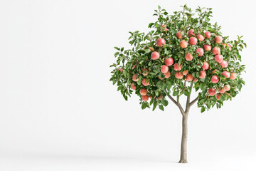 Obraz premium vibrant apple tree with abundant red apples against pure white background, showcasing nature beauty and freshness