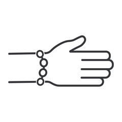 Isolated outline pictogram wrist bracelet, gold jewel, pearl jewellery on hand