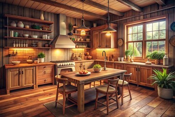 Vintage Kitchen with Wooden Furniture
