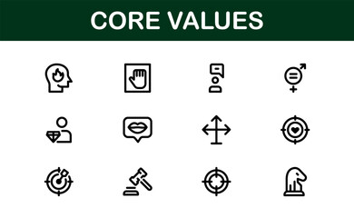 Core Values Icon Pack. Professional Line Art for Integrity, Collaboration, Innovation, and Corporate Branding