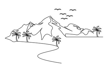 Simple illustration of mountain vector continuous single line drawing