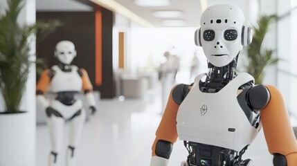 Advanced Humanoid Robots Displaying Human-Like Features in Office Space