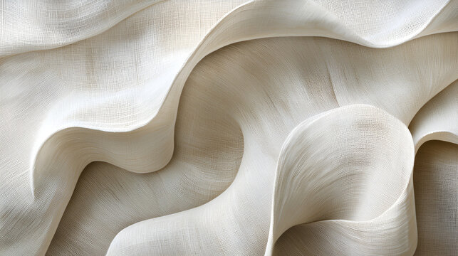 Abstract textured sculpture of flowing, off-white fabric-like forms creating a dynamic composition. - Powered by Adobe