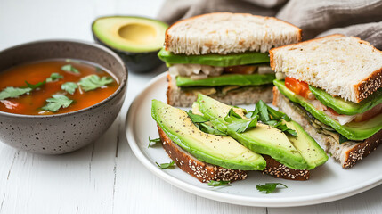 Healthy Vegetarian Soup and Avocado Sandwiches