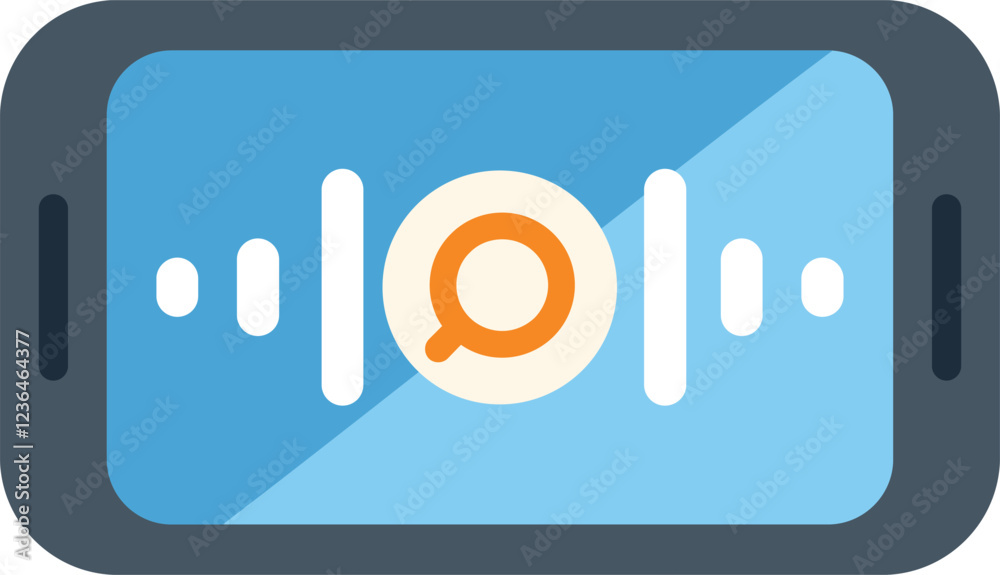Wall mural smartphone is displaying voice search interface with sound wave and magnifying glass icon