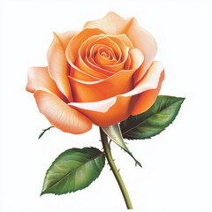 beautiful orange rose with delicate petals and green leaves, symbolizing love and warmth