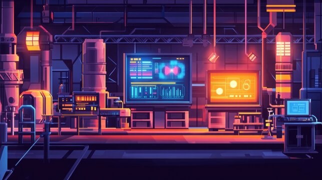 Futuristic Industrial Environment with Advanced Technology and Screens