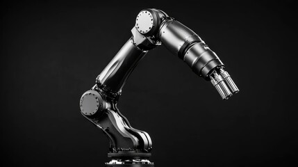 Robotic arm, industrial automation, dark background, manufacturing