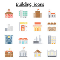 Building icon set in thin line style