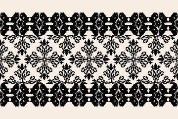 Border ethnic ikat pattern art. folk embroidery, and Mexican style. Aztec geometric ornament print. Design for background, illustration, fabric, clothing, textile, print, batik.