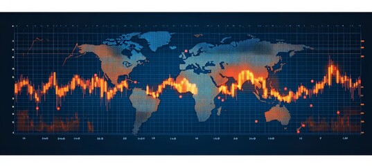 World Stock Market Analysis, Financial Data Visualization with Abstract Graph, Blue Background