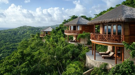Fototapeta premium Scenic Luxury Villas Nestled Amidst Lush Tropical Landscape
