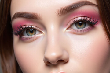 Obraz premium close up of young woman's face bold pink eyeshadow
