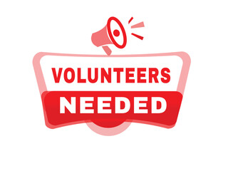 Volunteers needed vector element for modern banner or website advertising template. Poster or icon, business concept.