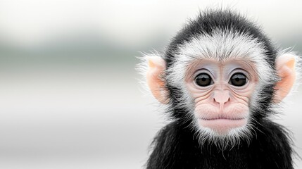 Fototapeta premium a close up of a black and white monkey looking at the camera with a blurred background