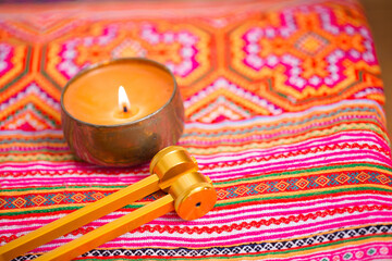 tuning fork on a fabric.