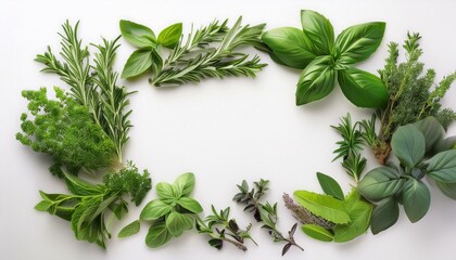 Obraz premium frame made of fresh herbs on white background