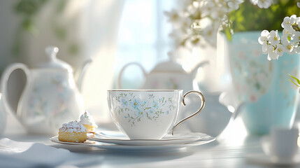 Fototapeta premium Elegant Afternoon High Tea in Beautiful Dining Room