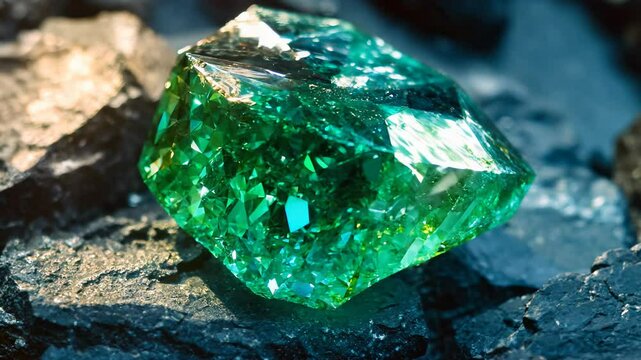 Luminous Green Emerald Gems on Dark Stones