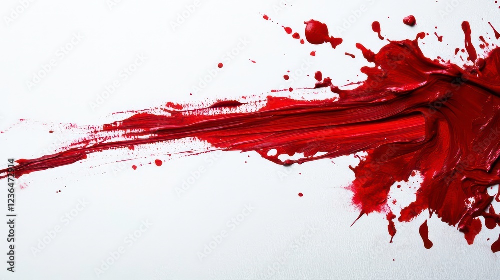 Poster abstract red paint splatter and streak on white background.