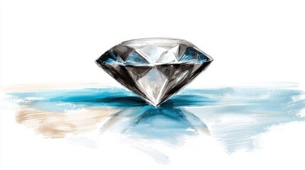 Fototapeta premium a painting of a diamond on a white background The diamond is depicted in great detail, with its facets and sparkle clearly visible The white background provides a