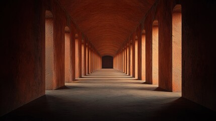 Obraz premium Serene Passageway with Archways and Warm Lighting in a Dim Space