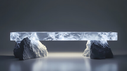 Futuristic suspended light stone art platform