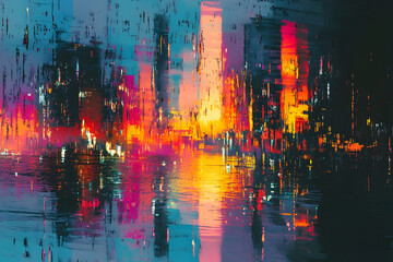 Fototapeta premium Abstract colorful city background, digital glitch art theme design
