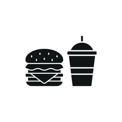 Drink and hamburger set icon represents fast food and casual dining, perfect for restaurant branding, menu designs, food delivery apps, and culinary-themed visuals.